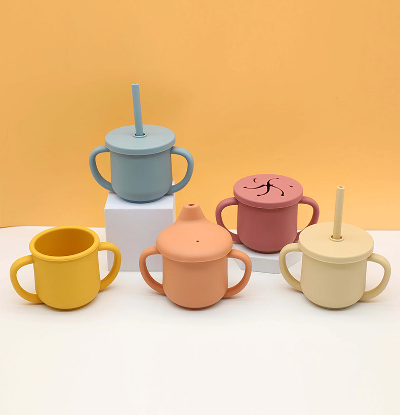 3-in-1 silicone baby cup with straw, spout, and snack lids BPA Free