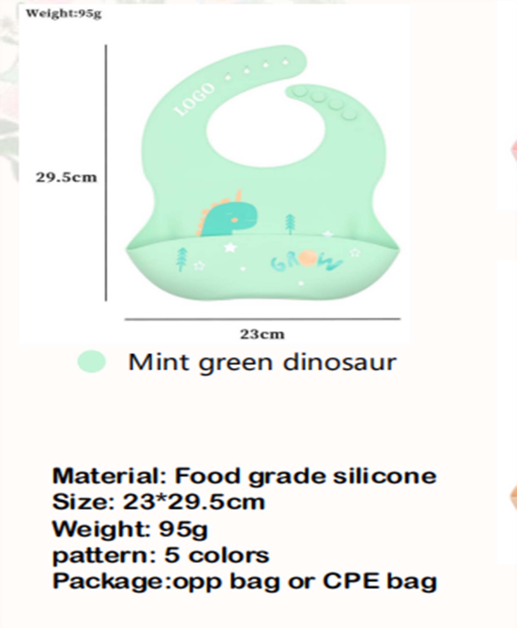 Baby Silicone Bib with Food Catcher Cute Animal Prints Baby friendly
