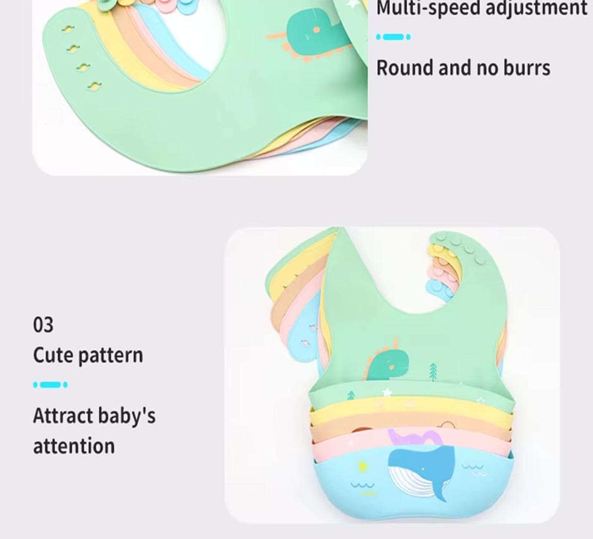 Baby Silicone Bib with Food Catcher Cute Animal pattern pink