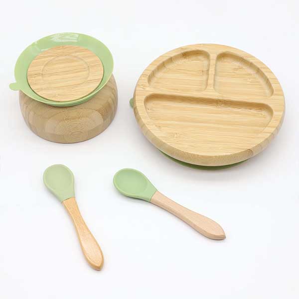 Bamboo Baby Plates,Silicone Baby 3 Compartment Suction Round Bamboo Plate Wholesale YSC