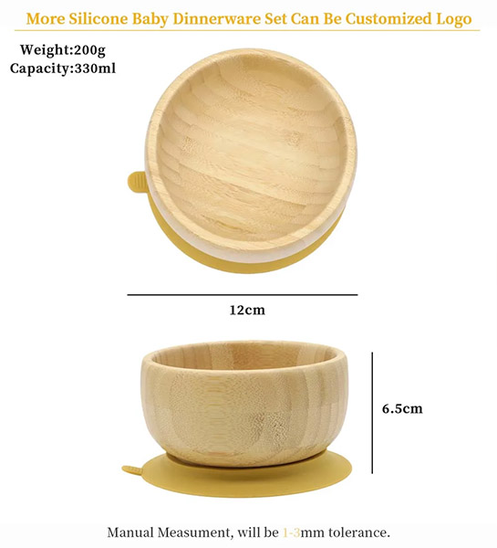 Bamboo Bowl With Suction Silicone Baby Feeding Bowl Custom Logo