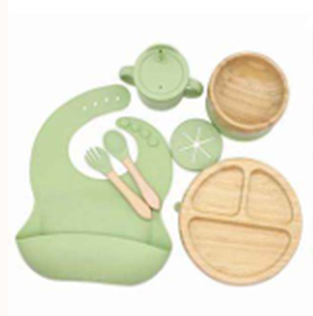 Bamboo Silicone Baby Suction Bowl Divided Plate Sippy Snack Drinking Cup Baby friendly
