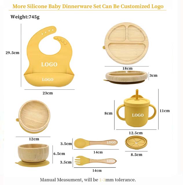 Bamboo Silicone Baby Suction Bowl Divided Plate Tableware Set BPA Free