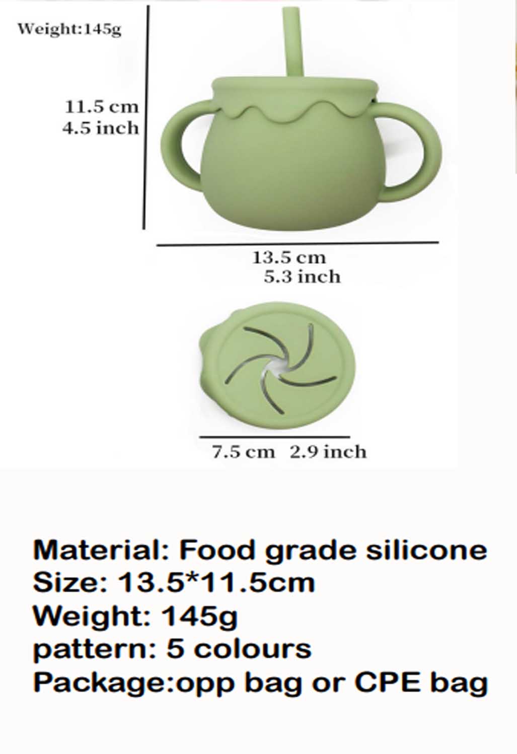 Cute Pumpkin shaped silicone 2-in-1 snack straw cup for Toddlers Food Grade
