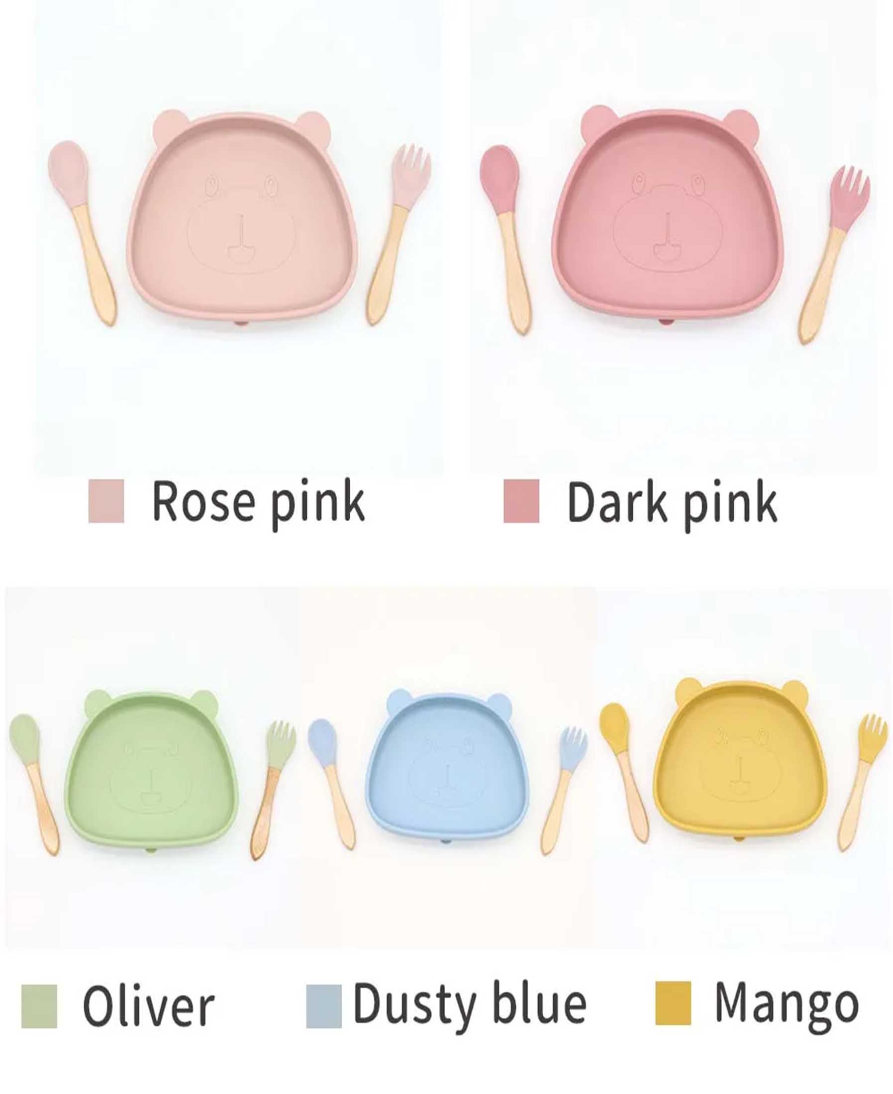 Food Grade silicone plates,Silicone Baby Panda Suction Plate with Spoon Fork Set