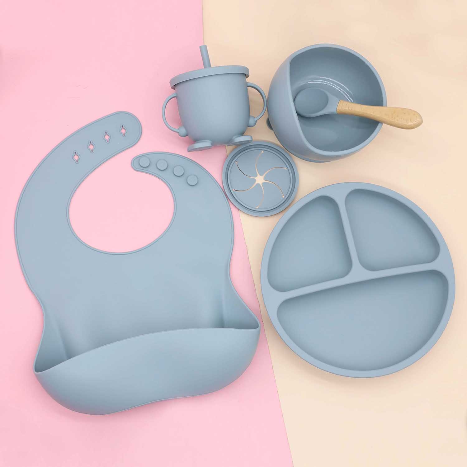 Silicone Baby Feeding Set with 3 Comepartment Plates non-toxic