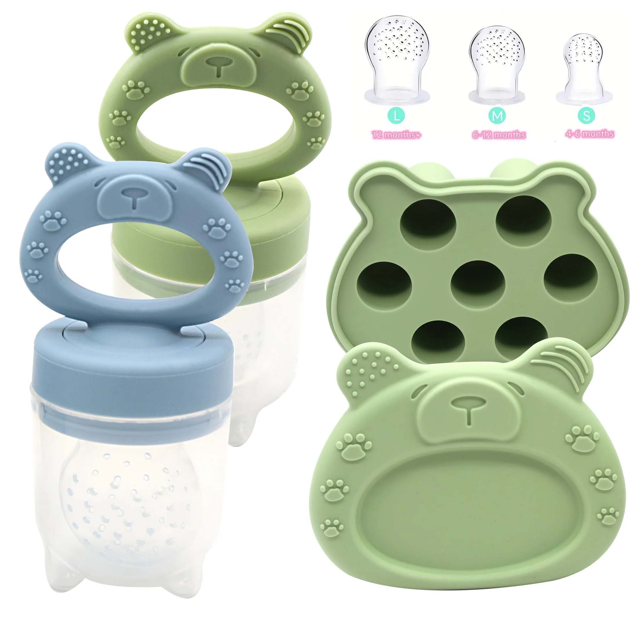 Silicone Baby Food Feeder & Ice Tray Set BPA Free Teether