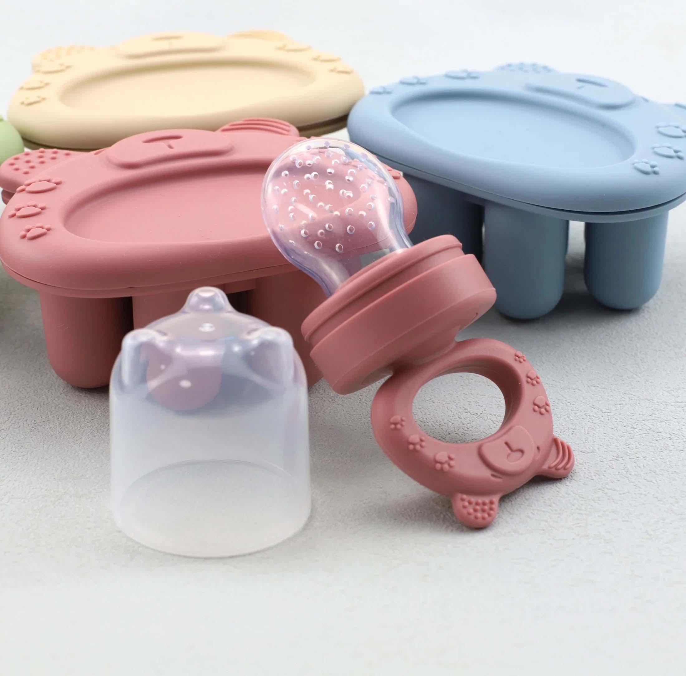 Silicone Baby Food Feeder & Ice Tray Set Baby Safe Baby Fruit Pacifier Teething Toy Set