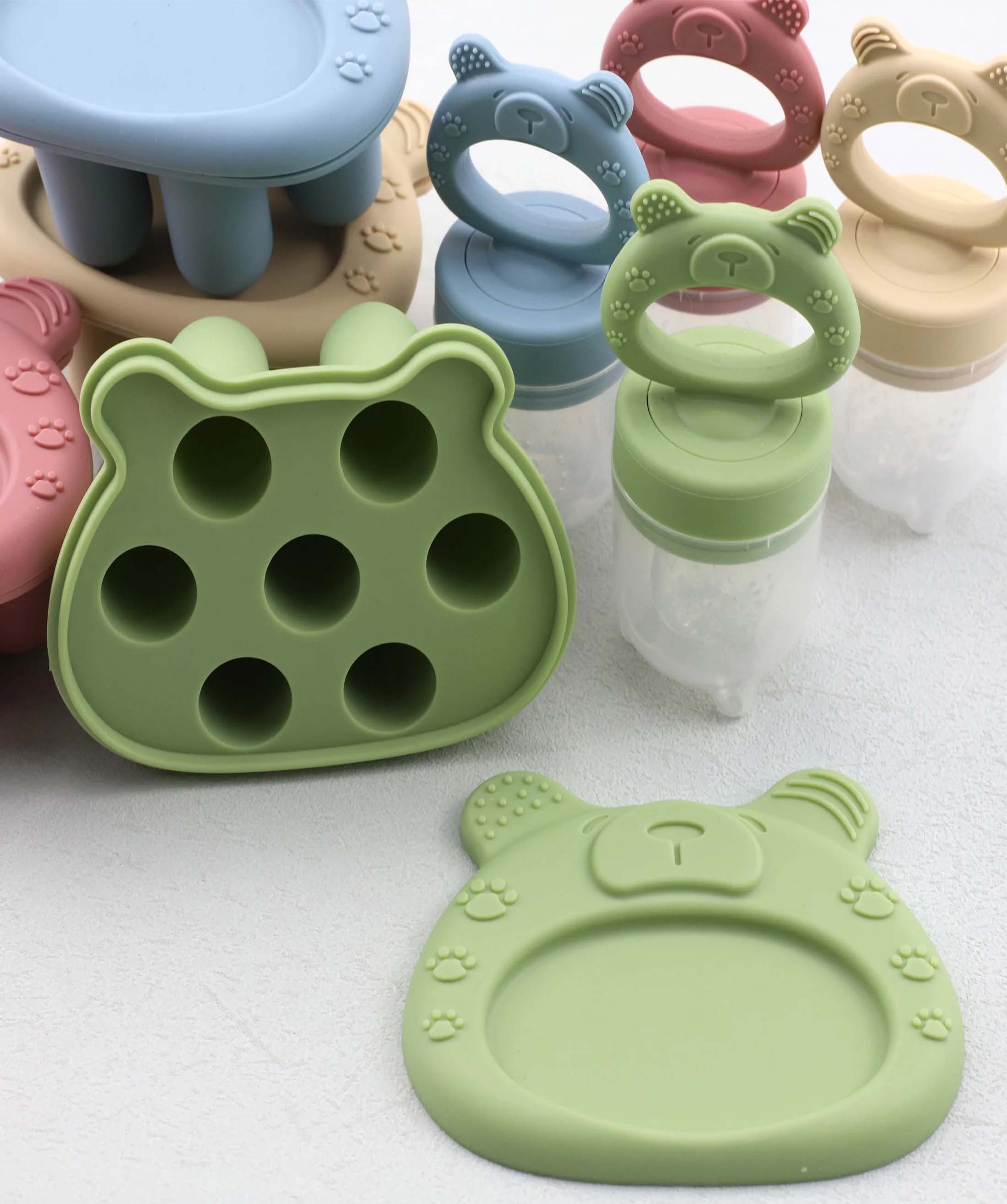 Silicone Baby Food Feeder & Ice Tray Set Easy to Grip & Clean