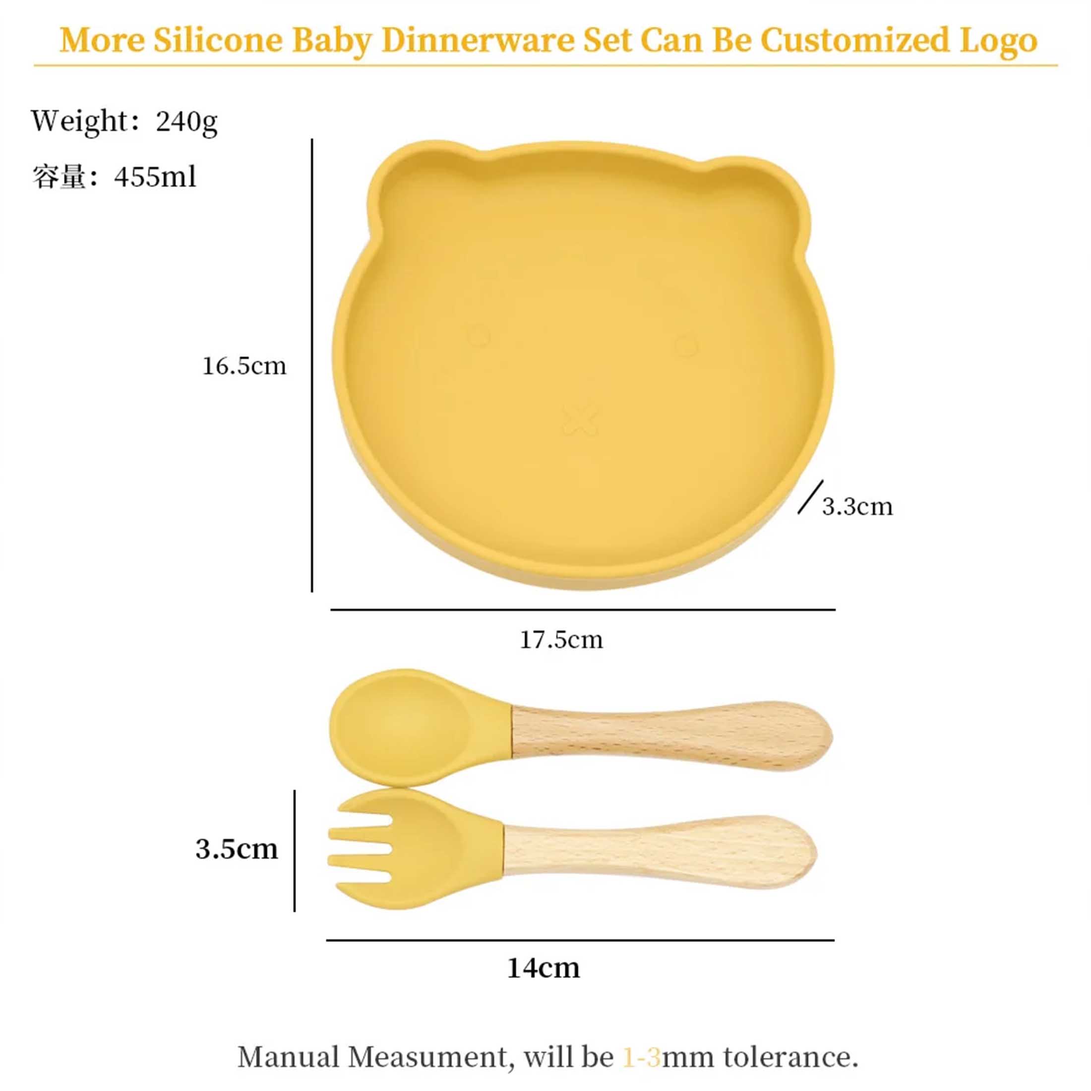 Silicone Childrens Plates,Silicone Baby Cute Bear Plate with Spoon Fork Custom Logo