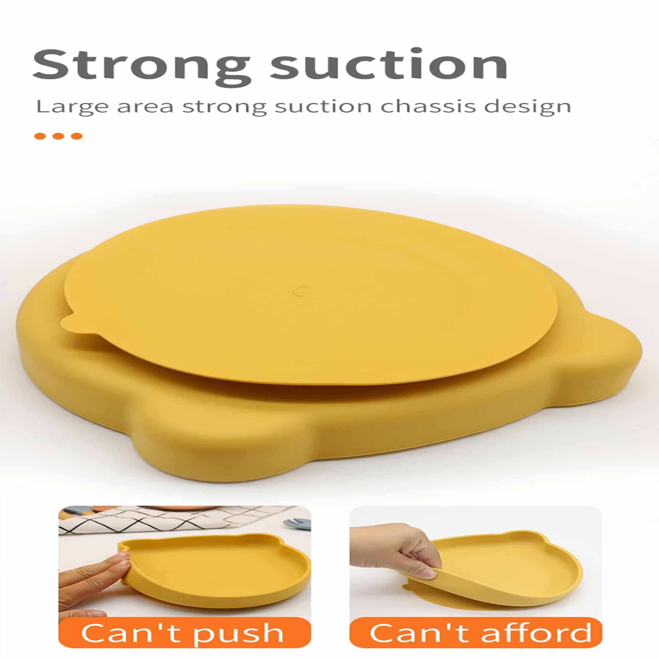 Silicone Childrens Plates,Silicone Baby Cute Bear Plate with Spoon Fork with Suction