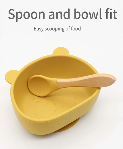 Silicone Feeding Bowl Baby Panda Bowl with Suction spoon set