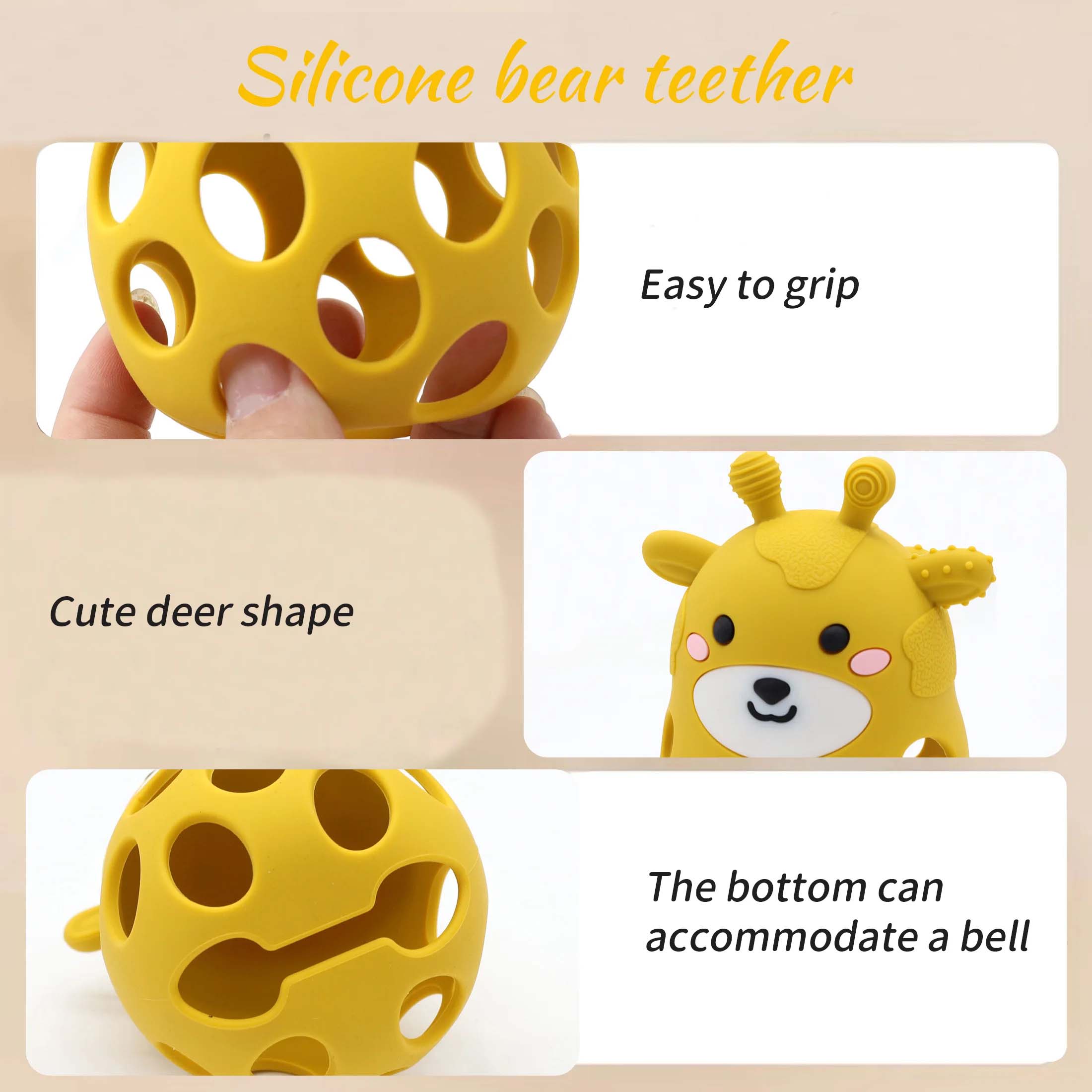 Silicone Newborn Infant Teether Baby Teething Toys Animal Shape with Bell