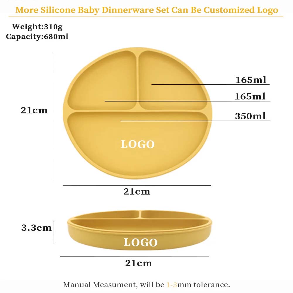 Silicone Suction Plate,silicone Baby 3 divide plate, BPA Free Custom Logo