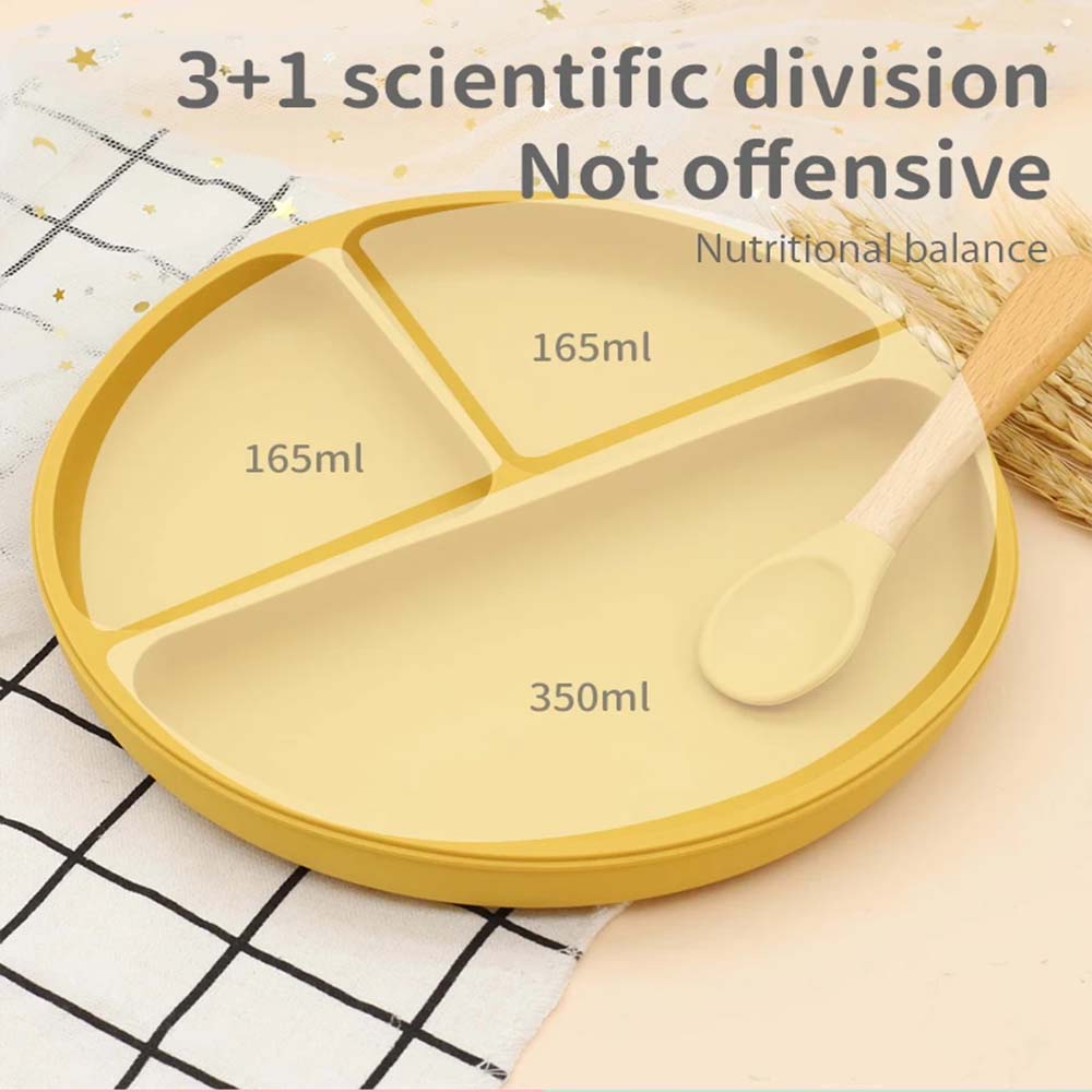 Silicone Suction Plate,silicone Baby 3 divide plate, BPA Free spoon feeding set