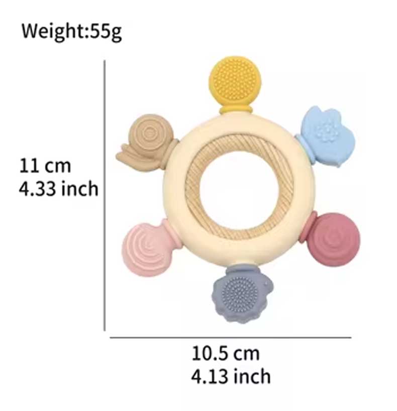 Silicone Wooden Ring Infant teether Baby Friendly Smooth Teething Toy