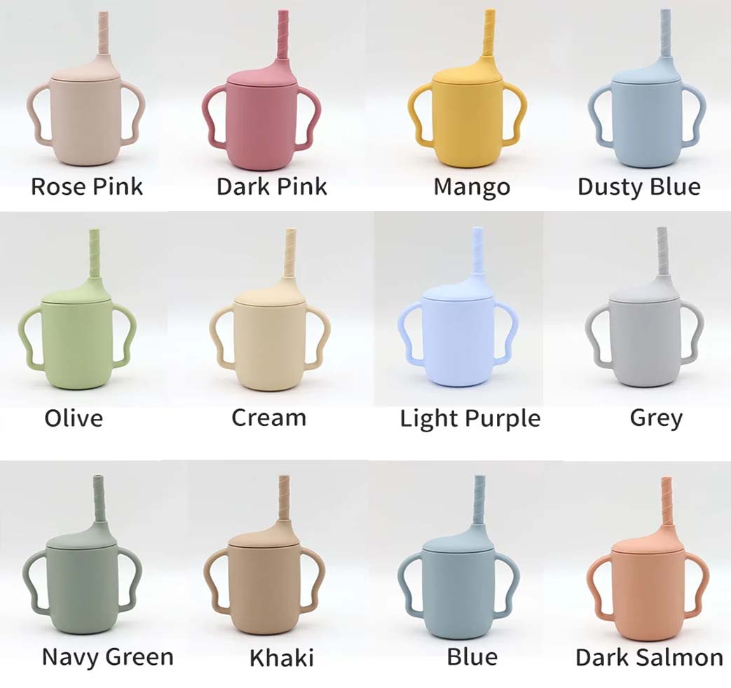 Silicone baby straw cup leakproof Custom colors