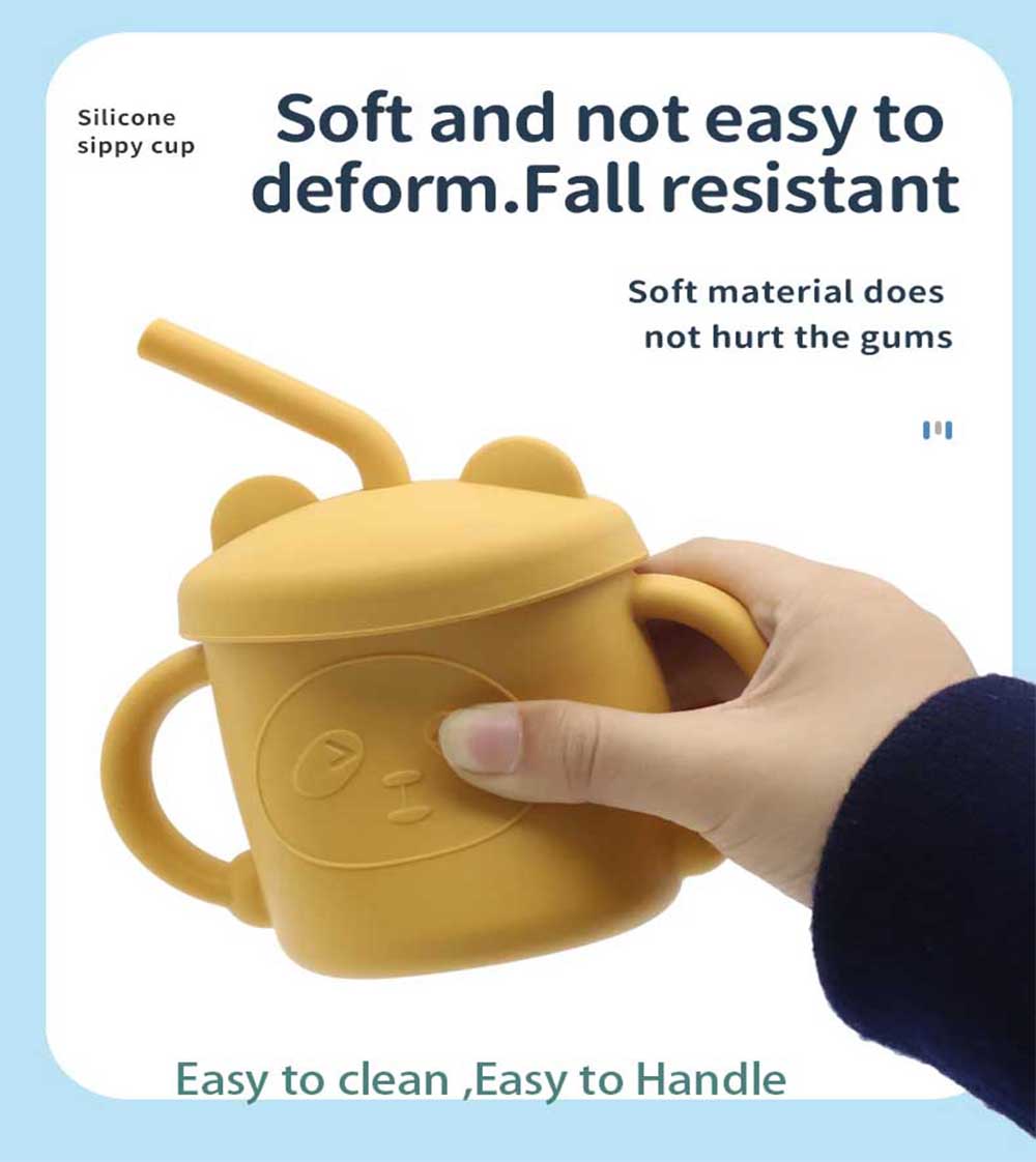 cat silicone straw cup for toddlers with handles