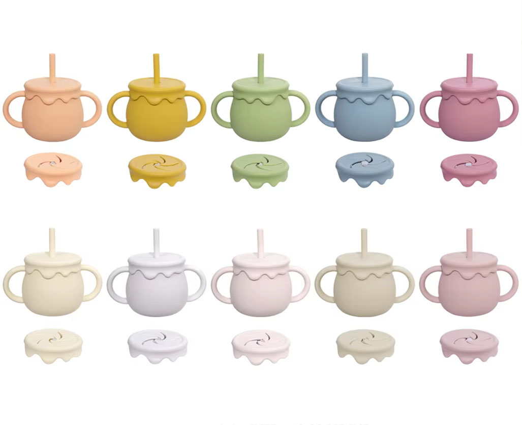 silicone 2-in-1 snack sippy cup for Toddlers Easy-Grip Handles