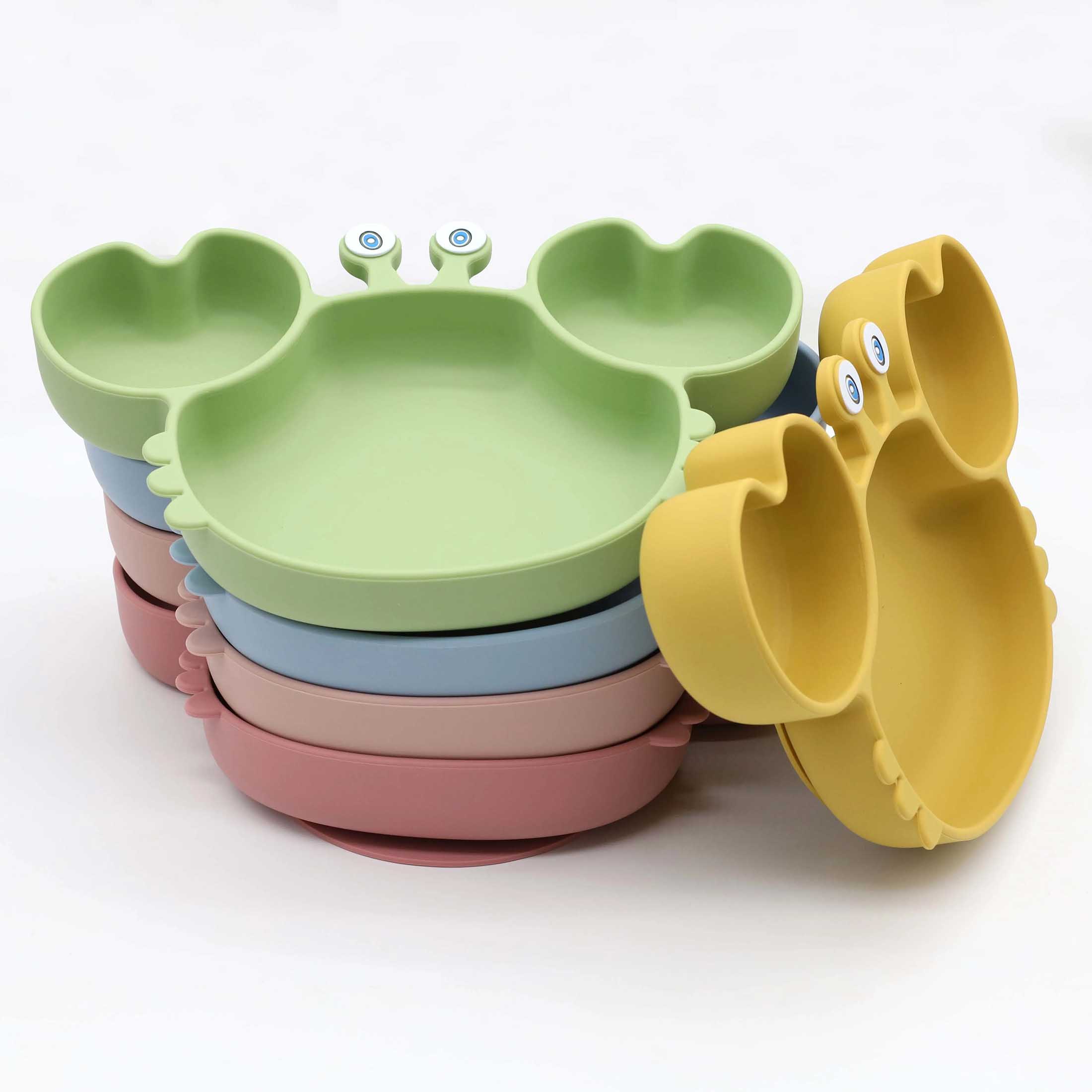 silicone divided plate,Silicone Baby Crab Plate with Suction Dishwasher Safety