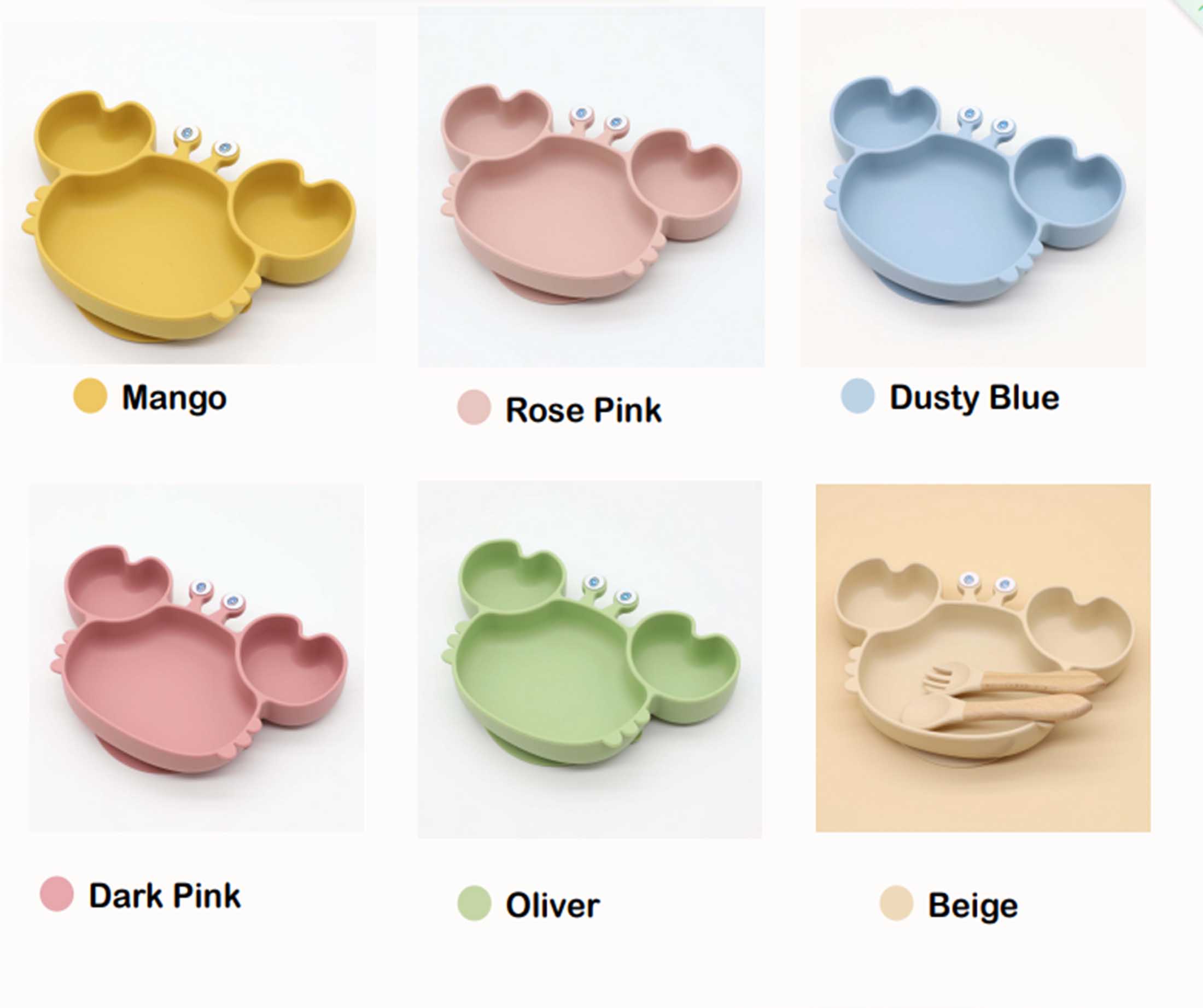 silicone divided plate,Silicone Baby Crab Plate with Suction Hot Selling