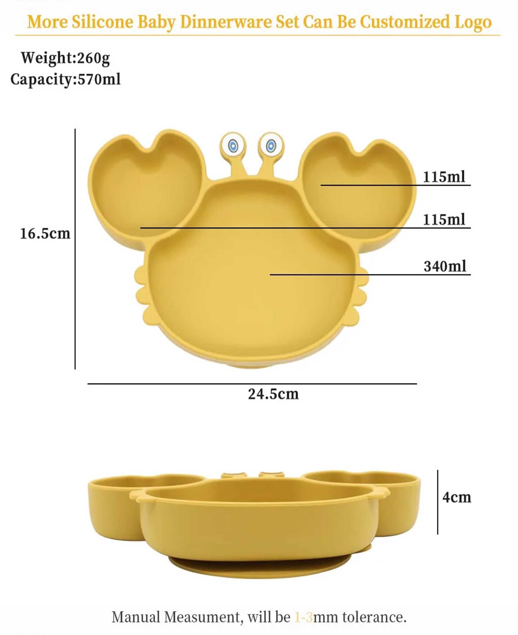 silicone divided plate,Silicone Baby Crab Plate with Suction Microwave Safety