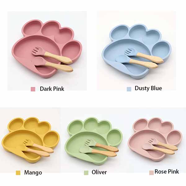 silicone plates for adults,Silicone Baby Bear's Paw Plate with Suction Colors Custom