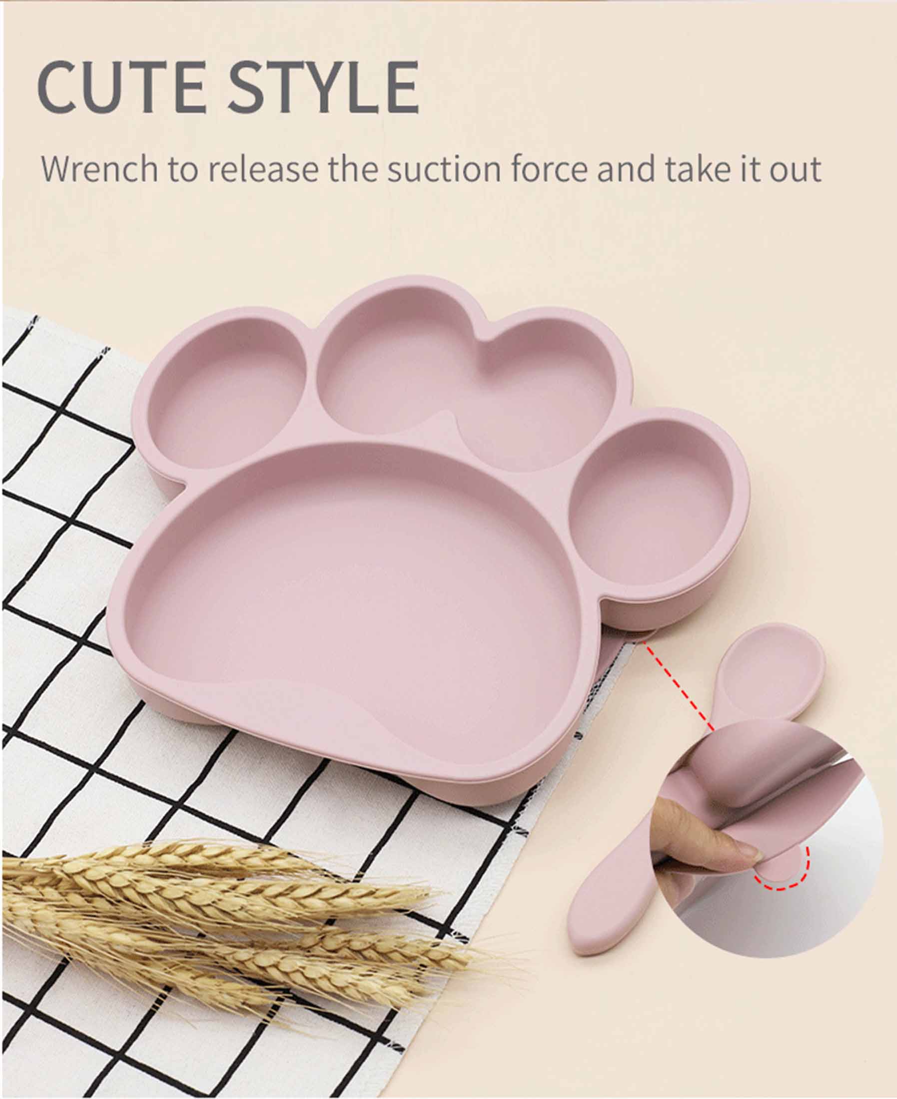 silicone plates for adults,Silicone Baby Bear's Paw Plate with Suction Hot Selling