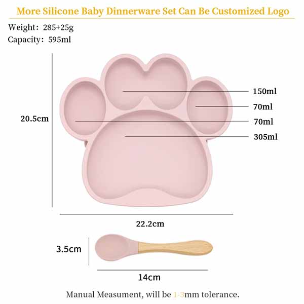 silicone plates for adults,Silicone Baby Bear's Paw Plate with Suction size