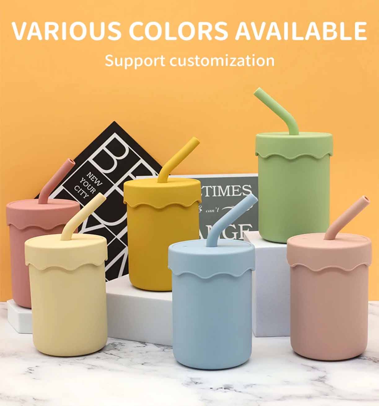 silicone training cup for toddlers with two straw options food grade