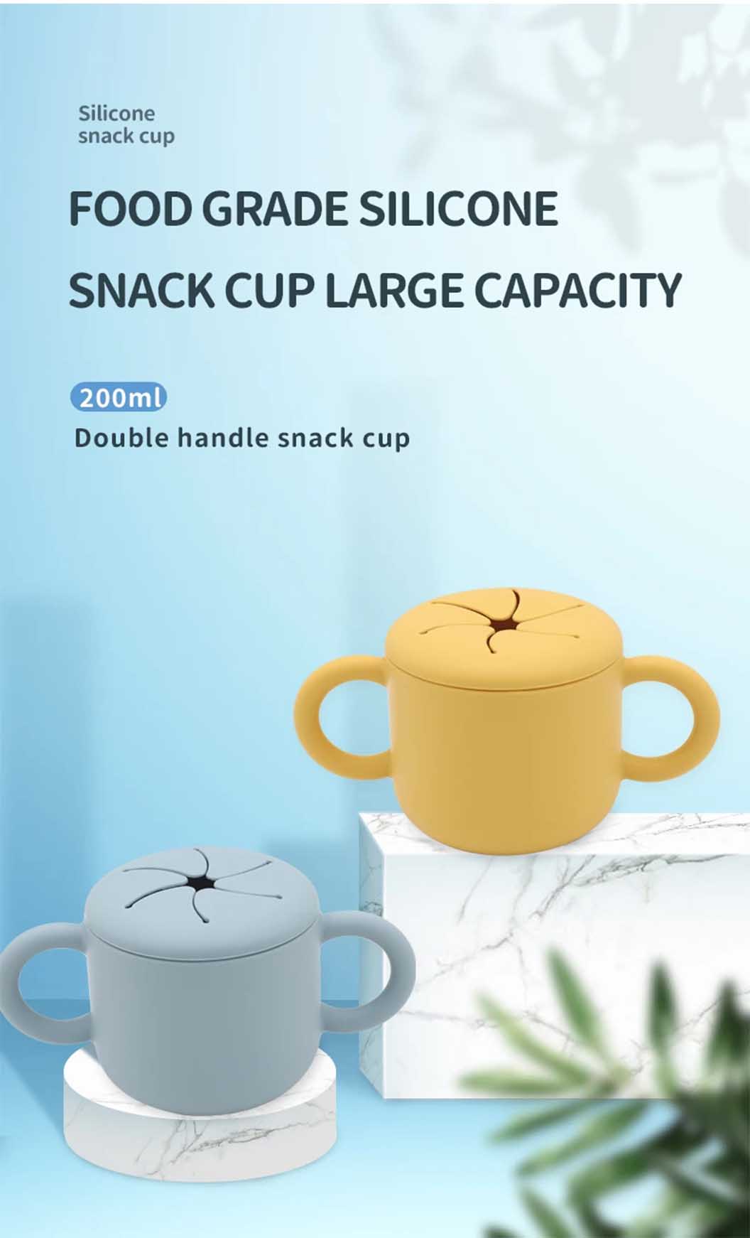 spill-proof baby snack cup with dual handles and secure lid