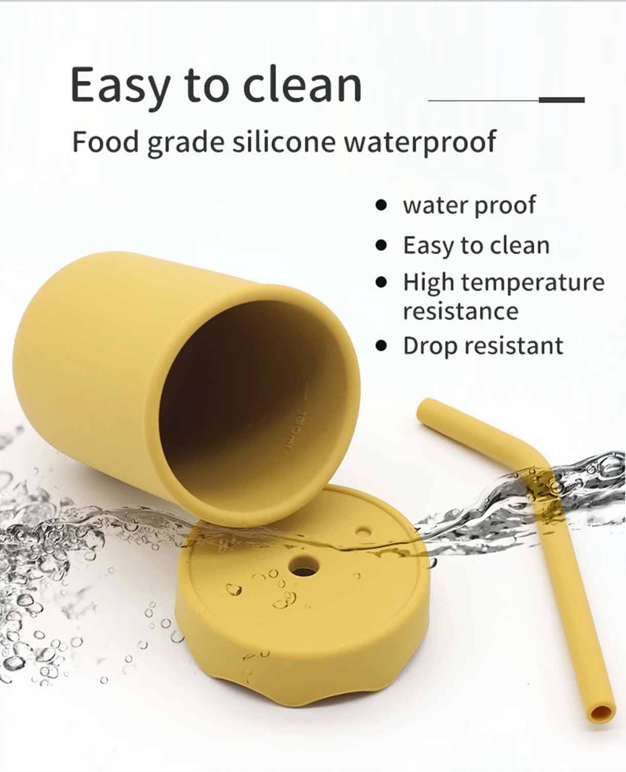wavy silicone baby straw cup with bent straw high temperature resistance